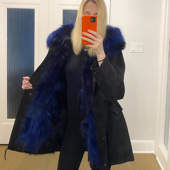 NEW POMKIN ROSE PINK FOX FUR BLACK WINTER COAT PARKA SIZE S SMALL 0/2 - Picture 9 of 12